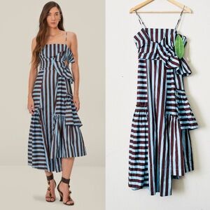 NWT Farm Rio SMALL Tropical Flight brown blue Striped Sleeveless dress